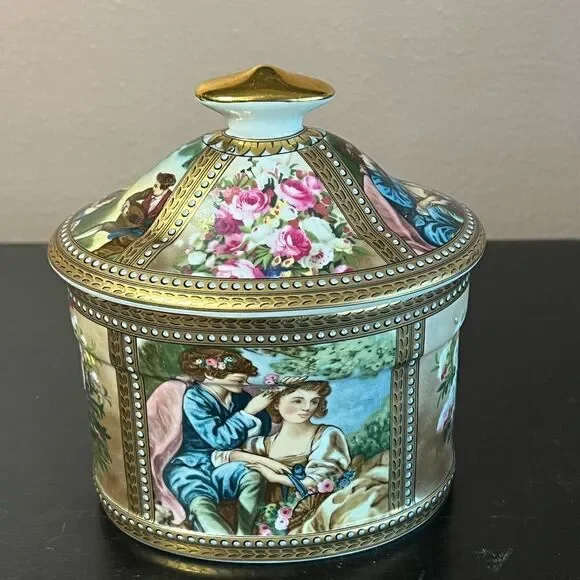 Limoges France vintage hand painted lidded jar - Picture 2 of 12